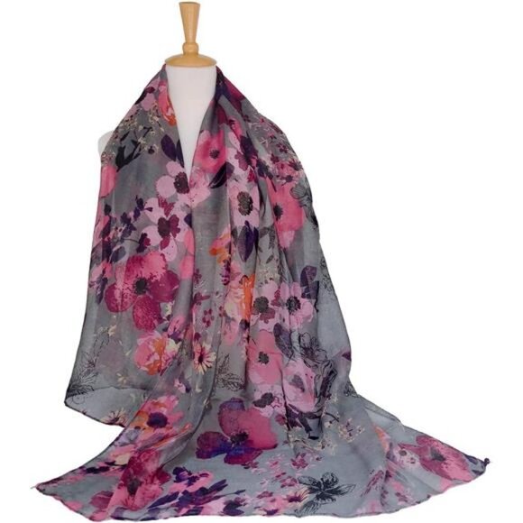 Women's Floral Flower Printed Lightweight Cotton Summer Scarves Head Sha - Picture 2 of 6